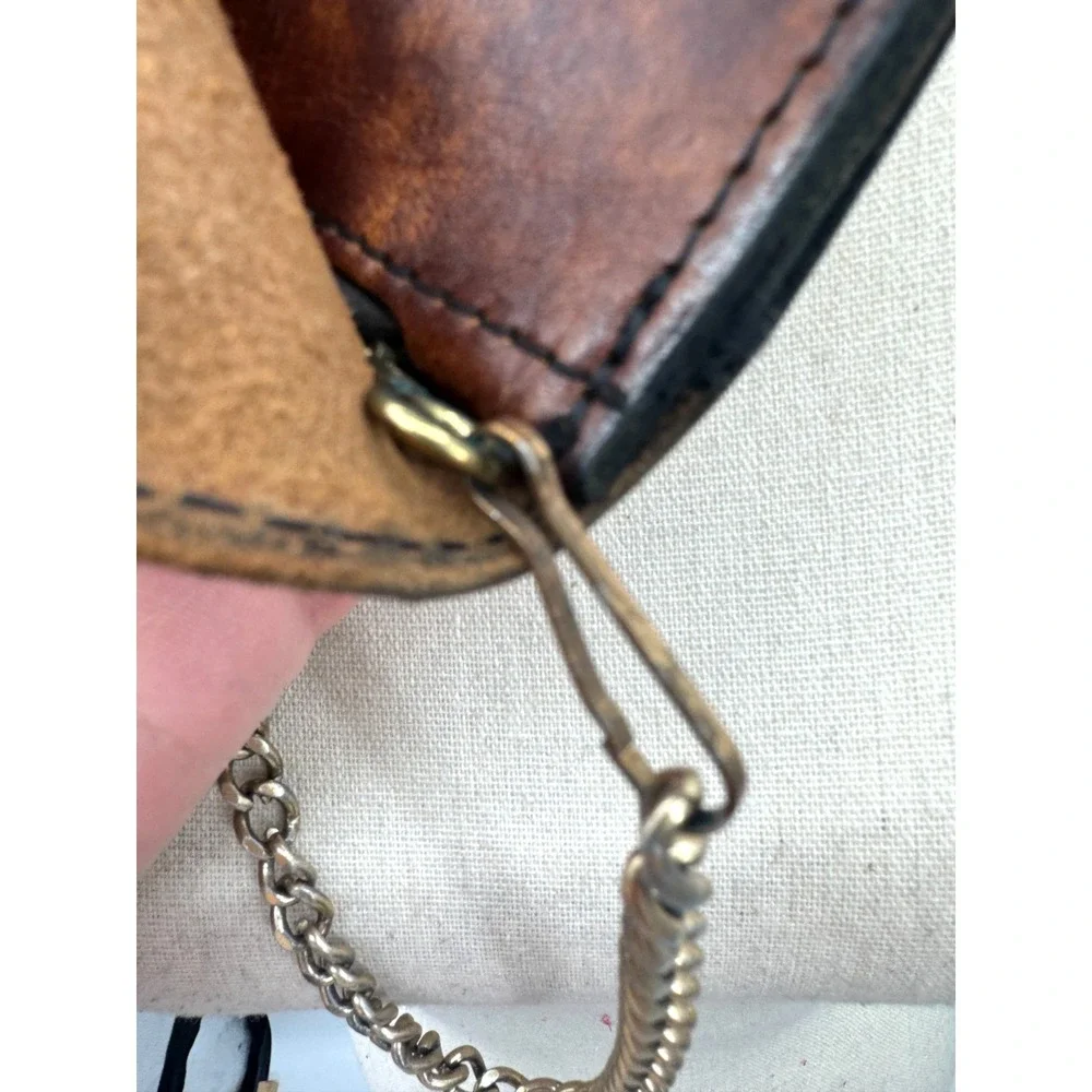 Vintage Full Grain Leather Metal Chain Snap Buttons Bifold Wallet Biker Trucker